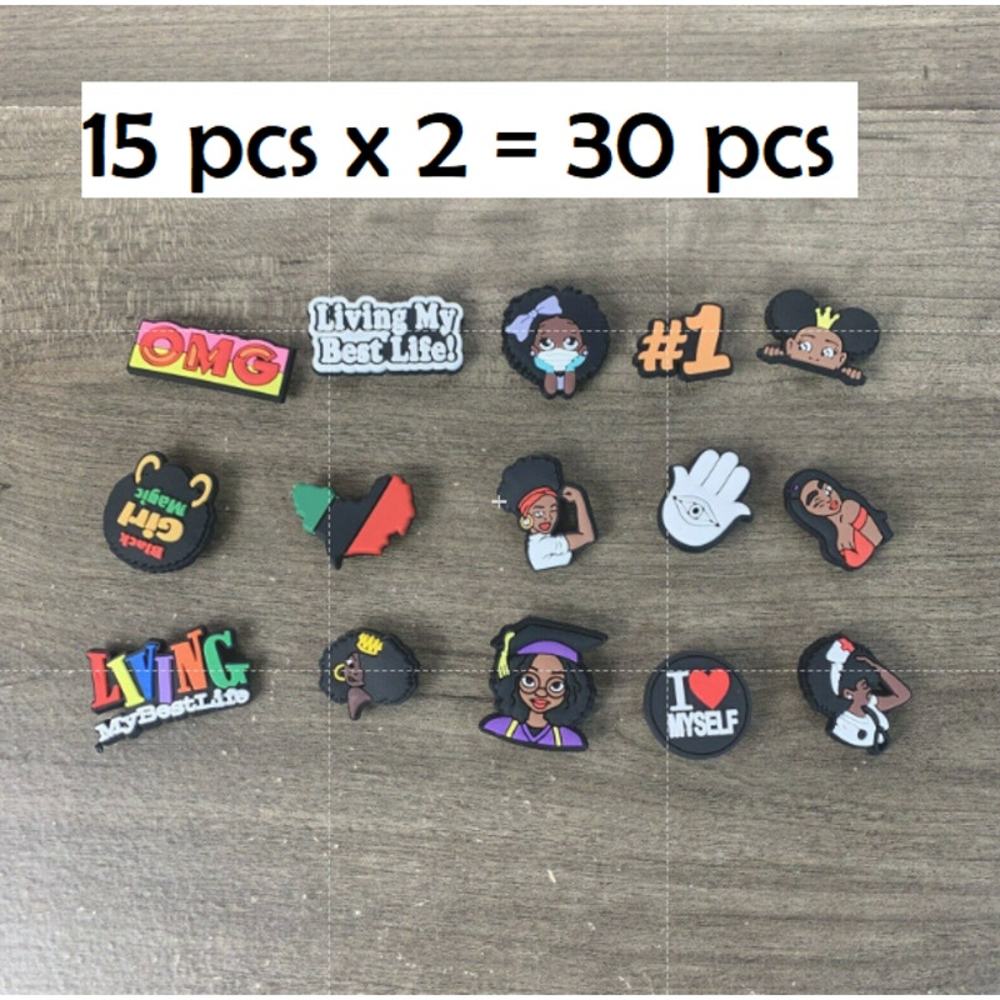 2pk - 30 Pcs Shoe Charms Black Lives Matter Girl Magic Fits for PVC Clog Sandals